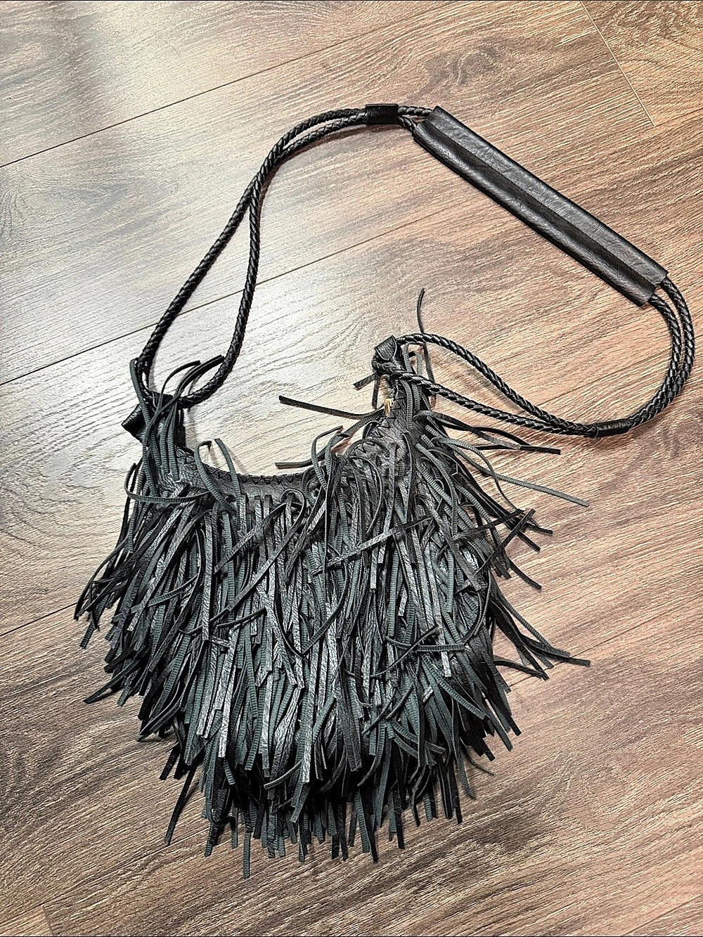 Fringe Hobo Shoulder Bag Black